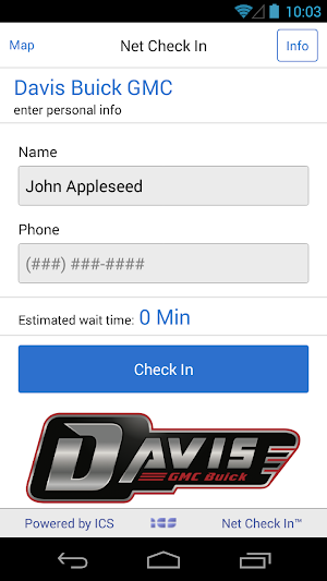 Net Check In - Davis GMC Buick Screenshot 1