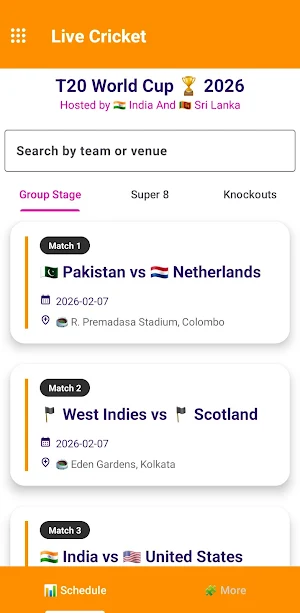 Live Cricket Match Schedule Screenshot 1
