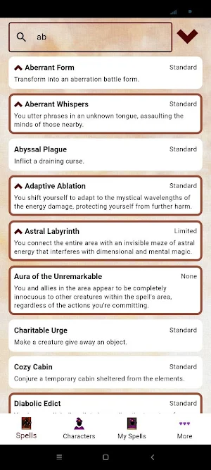 Pathfinder 2e Spellbook Screenshot 0