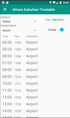 Athens Suburban Timetable Screenshot 1