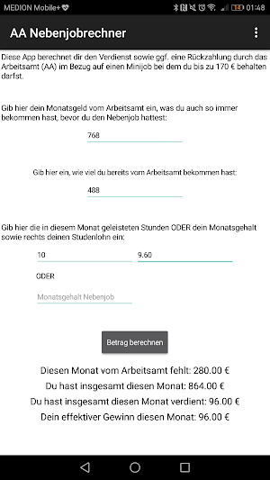 Arbeitsamt Nebenjobrechner Screenshot 1
