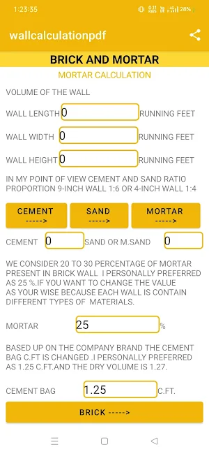 construction brick calculator Screenshot 1