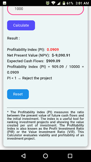 Profitability Index Calculator Screenshot 1