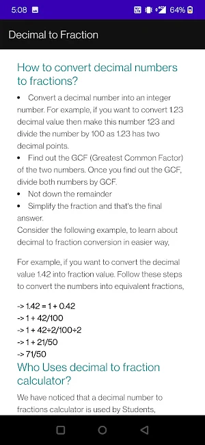 Decimal to Fraction Screenshot 2