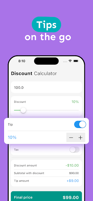 Discounts Tips Tax Calculator Screenshot 2