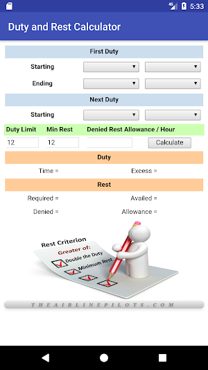 Duty and Rest Calculator Screenshot 0