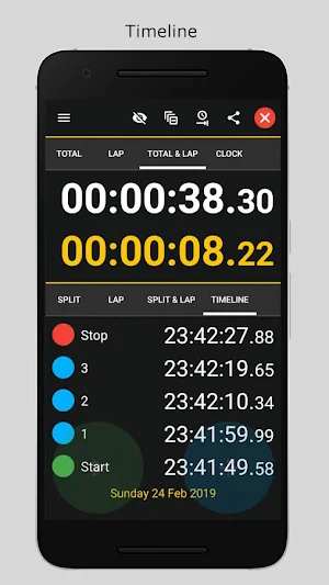 Stopwatch 2 - Advanced  lap timer with no ads Screenshot 2
