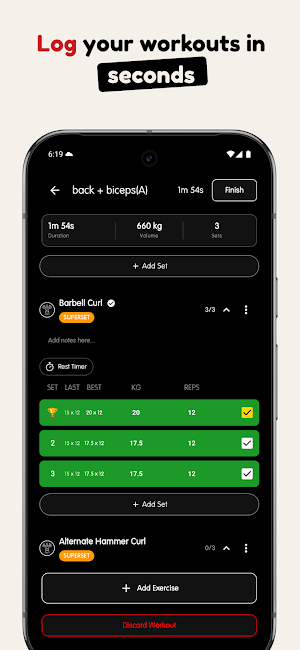 Workout tracker Log - Justlog Screenshot 2