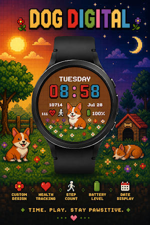 Dog Digital Watch Face: Pixel Screenshot 3