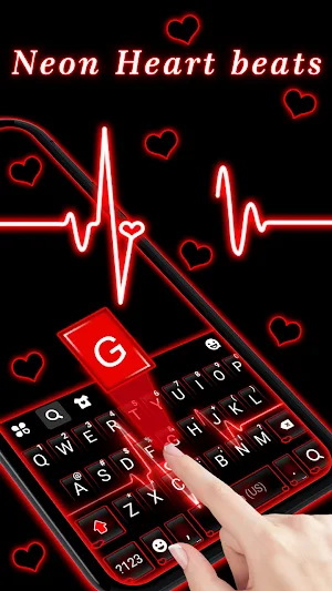 Neon Red Heartbeat Keyboard Theme Screenshot 2