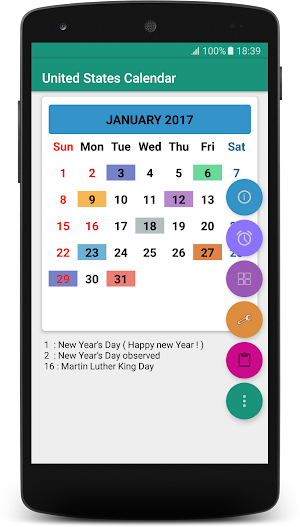 US Holidays Calendar Screenshot 2