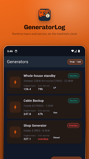 GeneratorLog: Service & Hours Screenshot 0