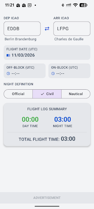 Pilot Night Time Calculator Screenshot 2