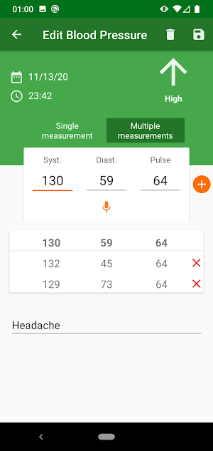Blood pressure diary Screenshot 1