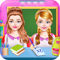 Twins Sisters Girls School First Day at Classroom