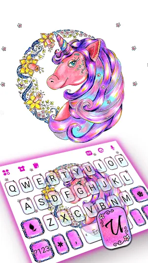 Flower Pink Unicorn Keyboard Background Screenshot 1