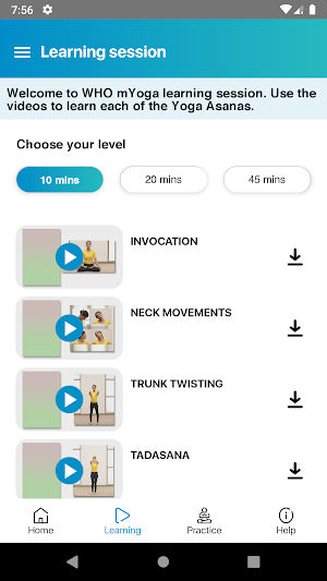 WHO mYoga App Screenshot 2