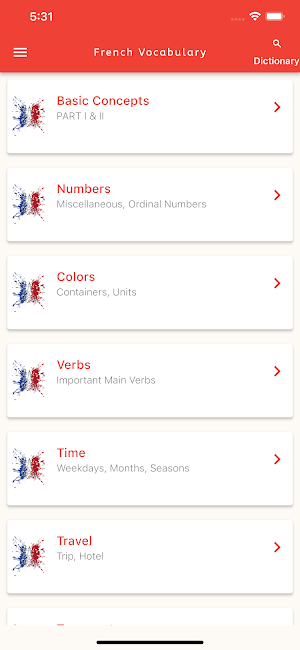 Learn French Vocabulary Screenshot 0