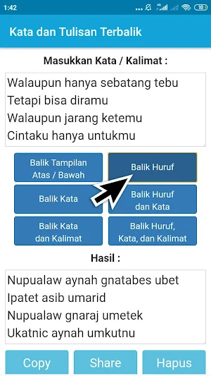 Membuat Kata dan Tulisan Terbalik Screenshot 1