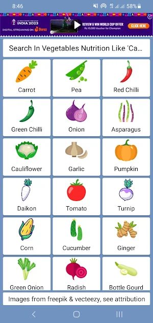 Vegetables Nutrition Screenshot 0