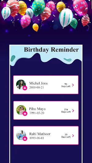 Birthdays Reminder : Calendar  Screenshot 1