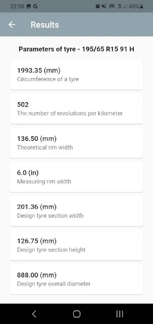 Tire Size Calculator Screenshot 3