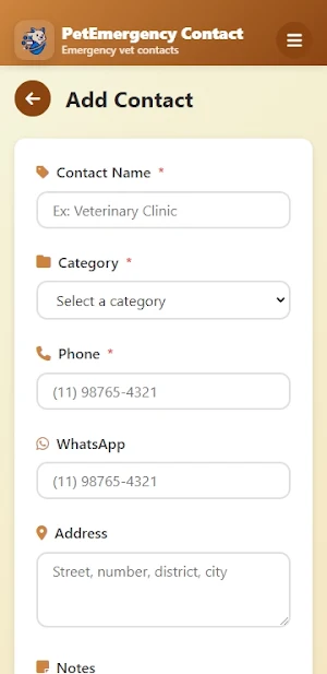 Contatos de Emergência do Pet Screenshot 2