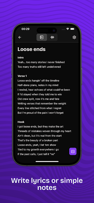 Lycsir - The Songwriter's App Screenshot 1