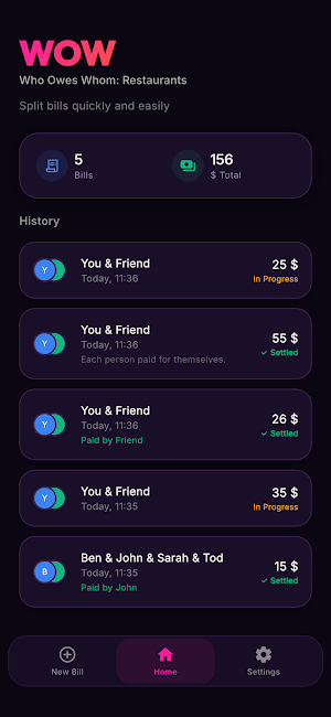 WOW: Who Owes Whom Restaurants Screenshot 1