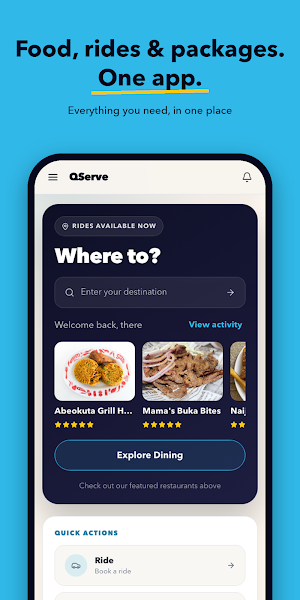 QServe: Food, Pickup & Rides Screenshot 0
