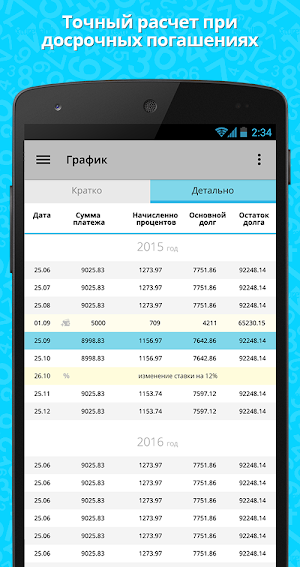 Кредитный калькулятор c досрочным погашением Screenshot 3