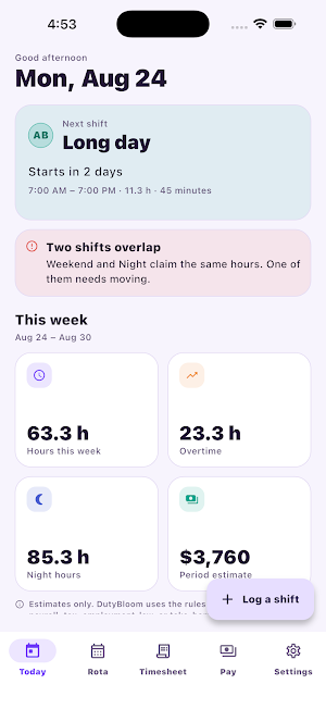 DutyBloom — Shift & Pay Screenshot 0