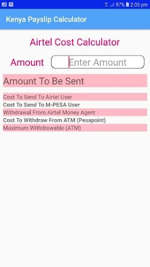 Quick and Easy M-PESA Cost Calculator Screenshot 1