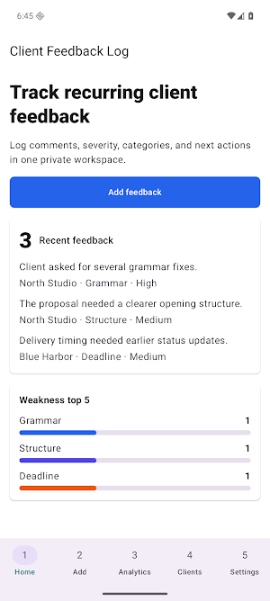 Client Feedback Log Screenshot 0
