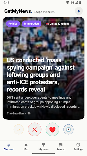 GetMyNews: Swipe US Headlines Screenshot 0