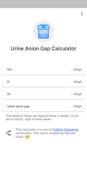 Urine Anion Gap Calculator Screenshot 0