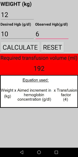 Pediatric Blood Transfusion Volume Calculator Screenshot 0