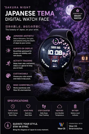 Sakura JT10 Wear OS Watch Face Screenshot 1