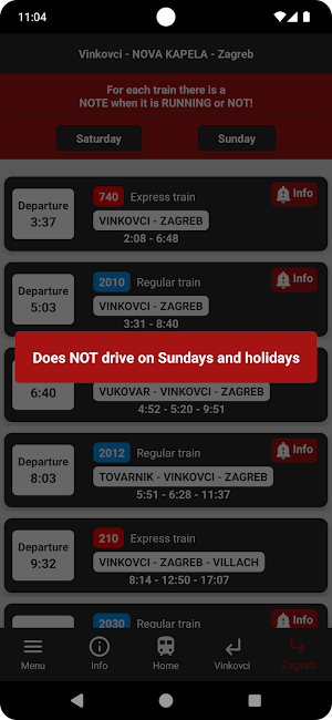 Nova Kapela train timetable Screenshot 2