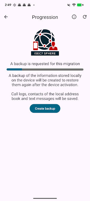 ISEC7 SPHERE Device Migration Screenshot 2