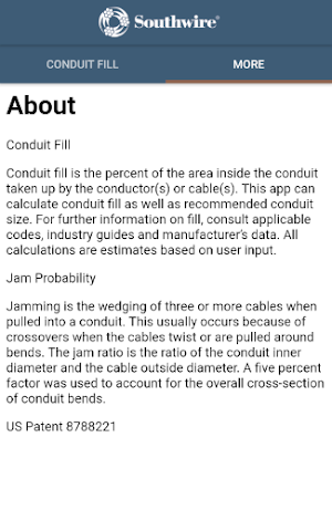 Southwire® Conduit Fill Calc Screenshot 2