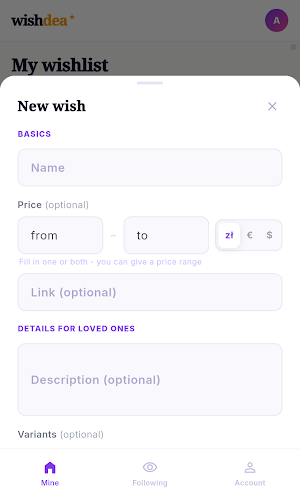 Wishdea: Gift Wishlists Screenshot 1