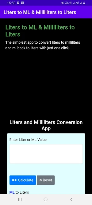 Liters to Milliliter to Liters Screenshot 0