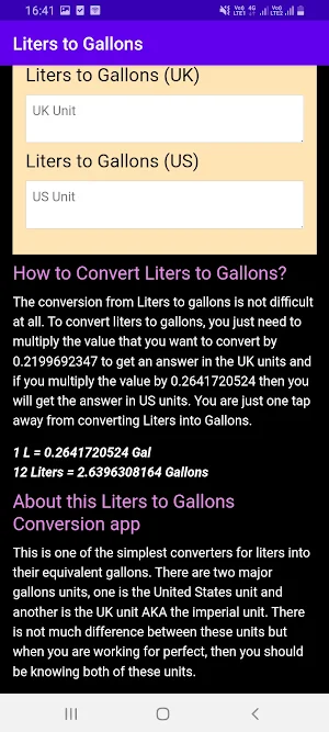 Liters to Gallons (Gal) Screenshot 1