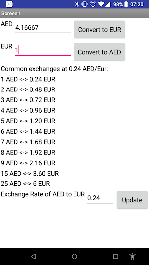 AED to EUR Screenshot 1