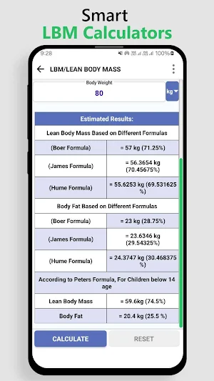 LBM Calculator for Body Mass Screenshot 1