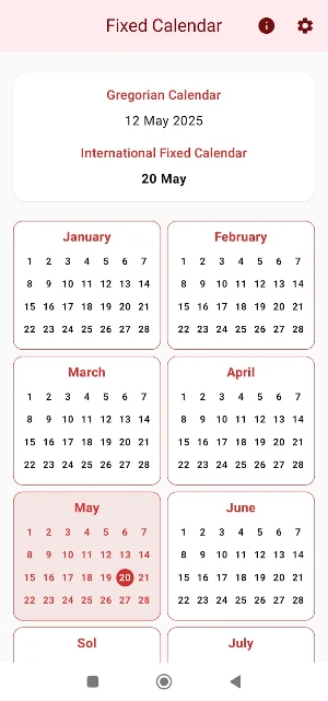 13 Month Fixed Calendar Screenshot 3