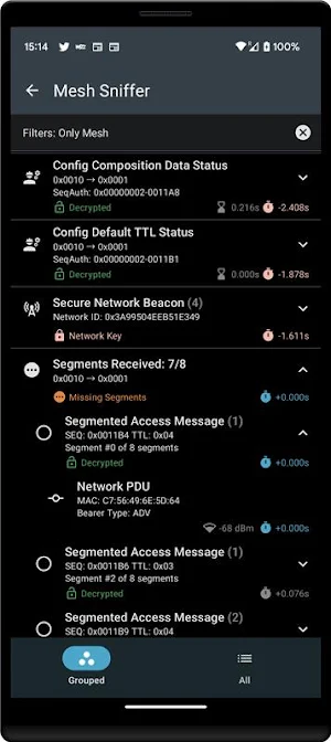 nRF Mesh Sniffer Screenshot 2