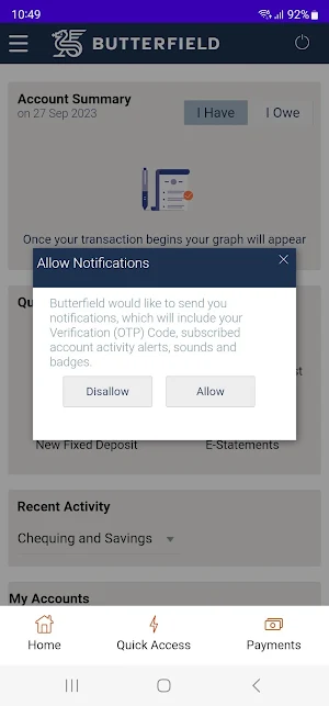 Butterfield Online Banking Screenshot 1