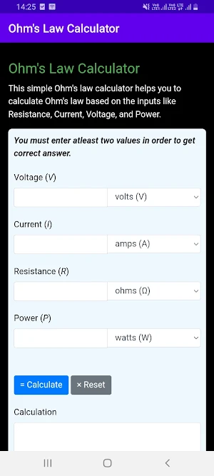 Ohm's Law Calculator Screenshot 0
